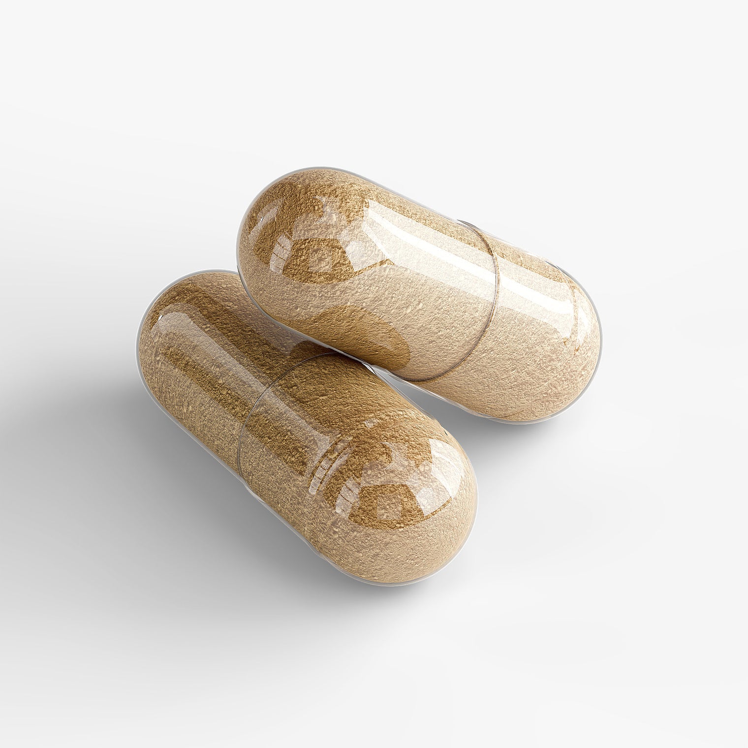 Close-up of a Thrive Hive Ayurvedic Complex capsule, containing a blend of traditional Ayurvedic herbs.