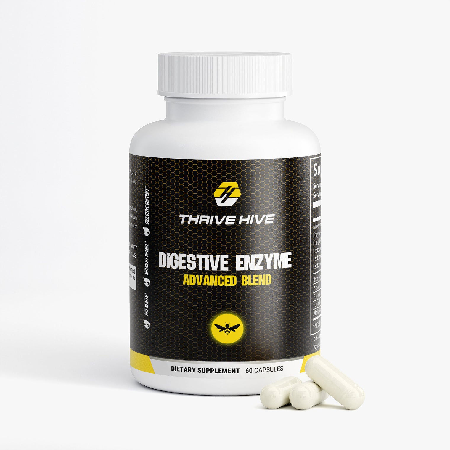 Thrive Hive Digestive Enzyme Advanced Blend bottle, a supplement for improved digestion and nutrient absorption.
