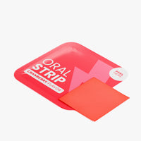 Close-up of a Cranberry-flavored oral strip from Thrive Hive's no-crash energy supplement.