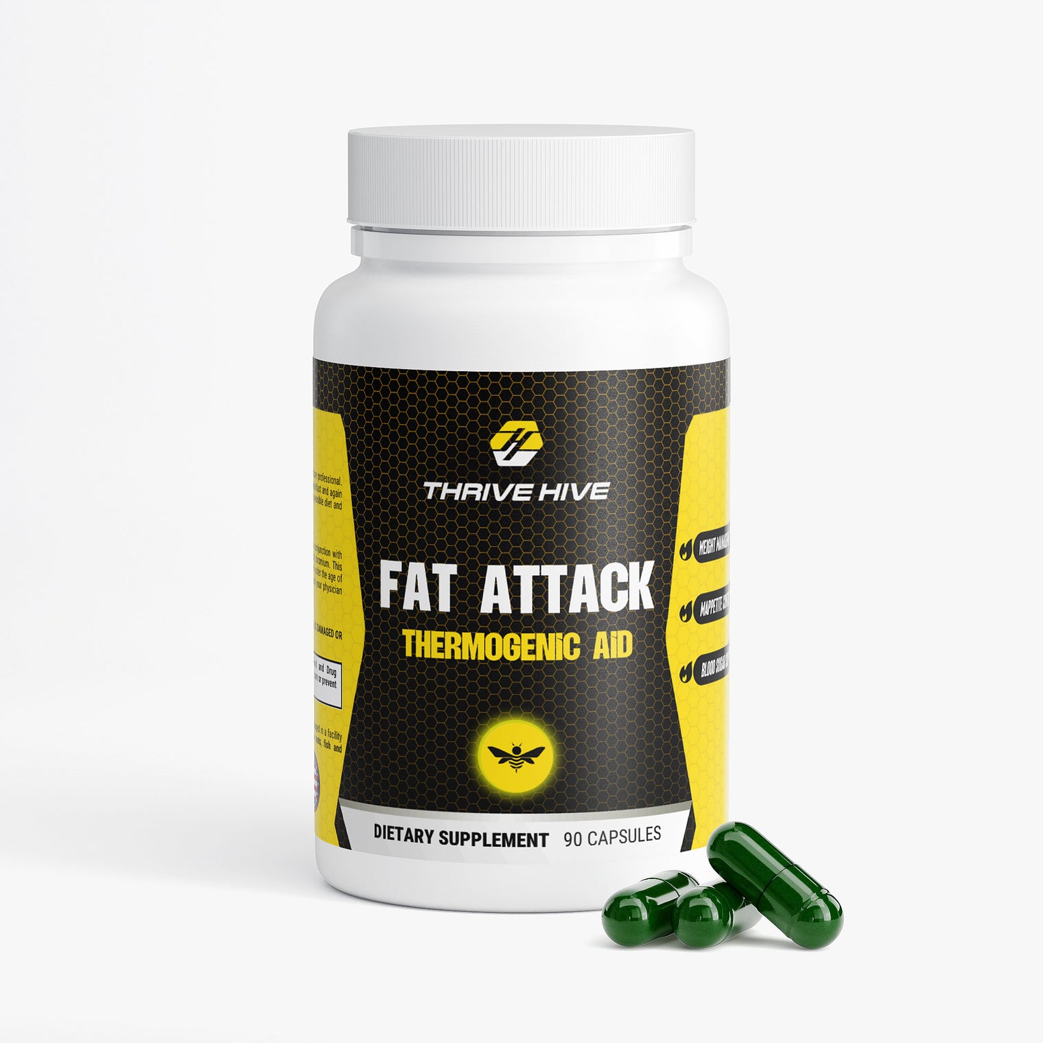 Thrive Hive Fat Attack Thermogenic Aid bottle, a weight loss supplement with MCT.