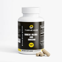 Thrive Hive Ginkgo Biloba and Ginseng bottle, a supplement for brain function and energy.