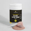A scoop of chocolate-flavored collagen powder being added to a drink.