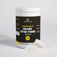A scoop of unflavored collagen powder being added to a glass of water, highlighting its mixability.
