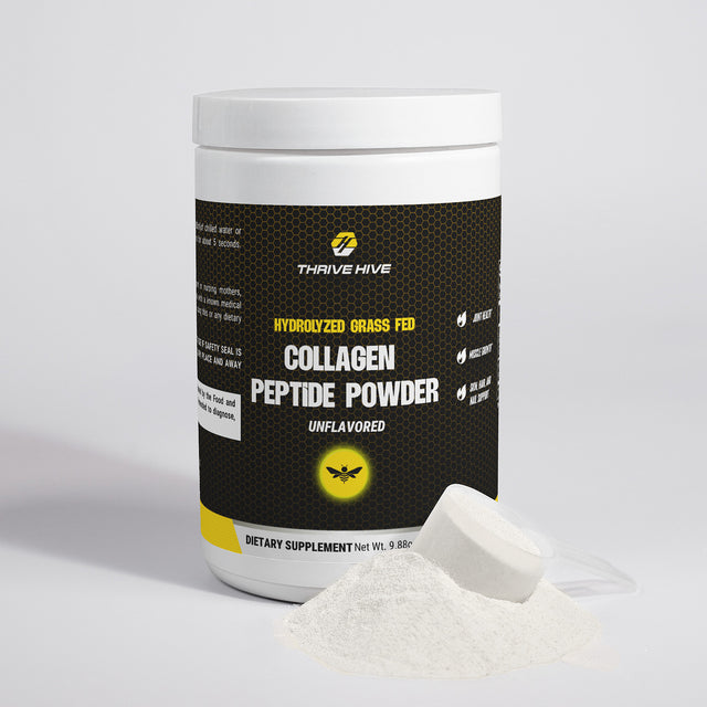 A scoop of unflavored collagen powder being added to a glass of water, highlighting its mixability.