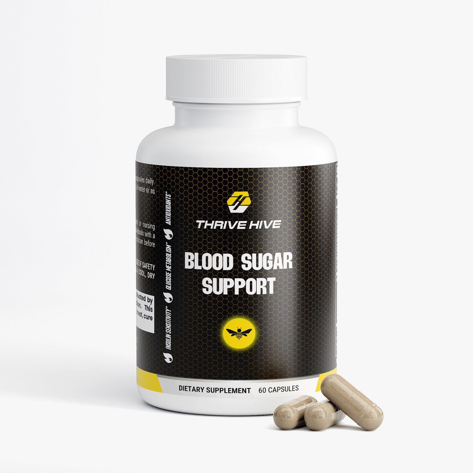 Thrive Hive Blood Sugar Support bottle, a supplement for healthy glucose metabolism.