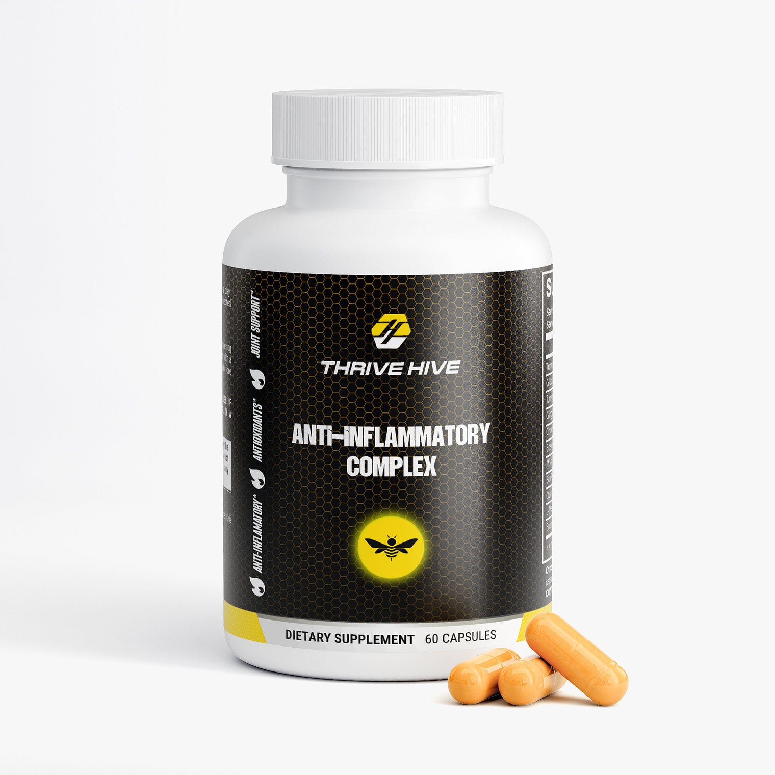 Thrive Hive Anti-Inflammatory Complex bottle, a turmeric supplement for joint health.