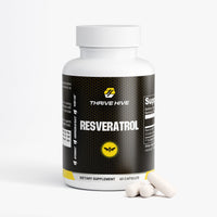 Thrive Hive Resveratrol supplement bottle, a natural antioxidant for daily wellness.