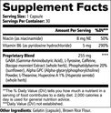 Label of Thrive Hive Focus Formula showing key ingredients like Bacopa monnieri, Alpha GPC, and Huperzine A.