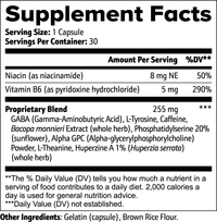 Label of Thrive Hive Focus Formula showing key ingredients like Bacopa monnieri, Alpha GPC, and Huperzine A.