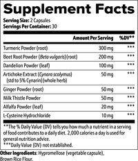 Label of Thrive Hive Liver Cleanse showing ingredients including Milk Thistle, Turmeric, and Beet Root.