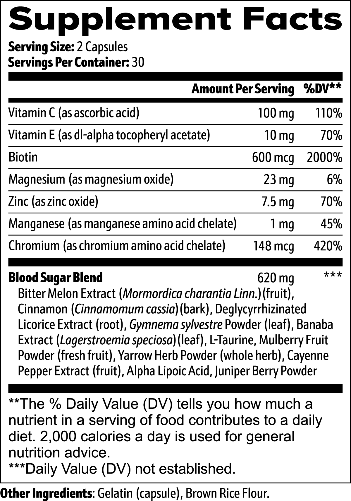 Label of Thrive Hive Blood Sugar Support showing ingredients like Bitter Melon, Cinnamon, and Gymnema Sylvestre.
