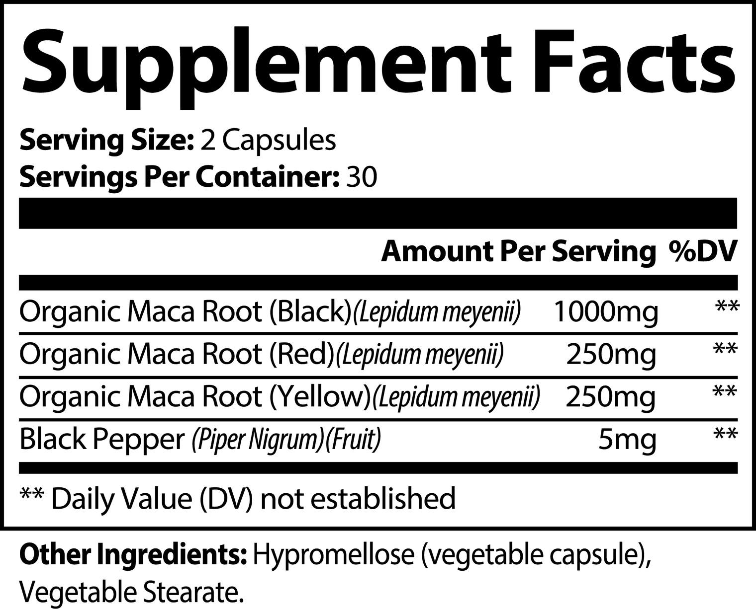 Label of Thrive Hive Triple Maca Blend showing a mix of organic red, black, and yellow maca root.