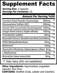Label of Thrive Hive Anti-Inflammatory Complex showing ingredients like Turmeric, Glucosamine, and Boswellia.