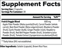 Label of Thrive Hive Fruit and Veggie Extract showing ingredients for digestive, cardiovascular, and cellular health.