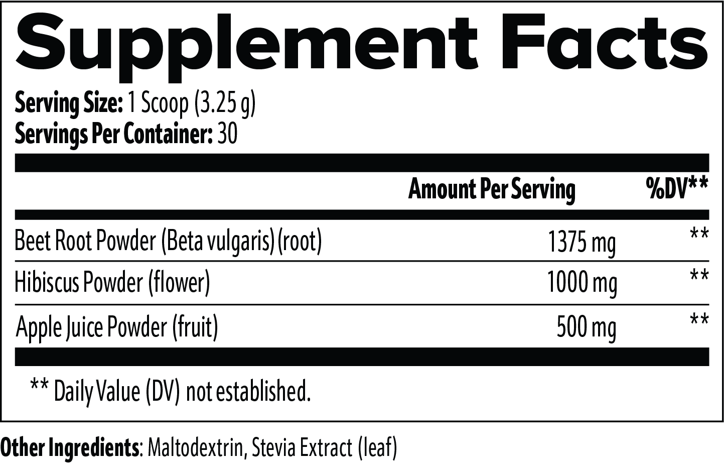 Label of Thrive Hive Beetroot Powder showing ingredients like beet root, hibiscus, and apple juice powder.