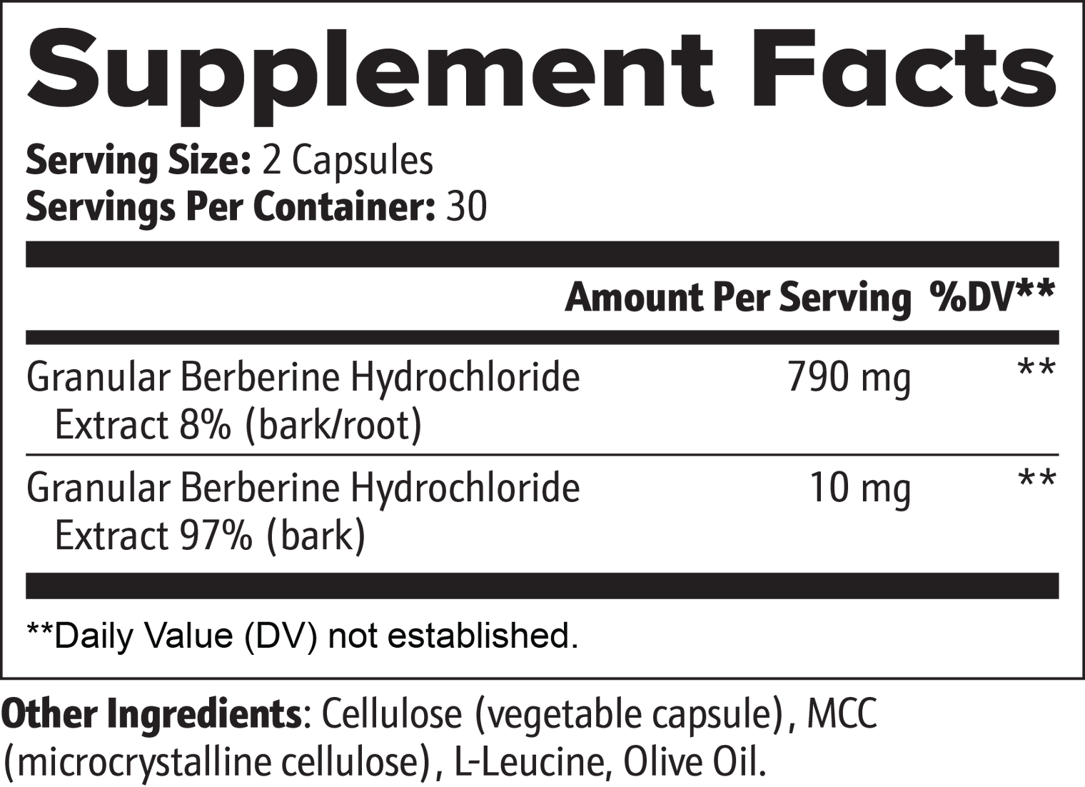 Label of Thrive Hive Berberine showing the active ingredient: Berberine Hydrochloride Extract.