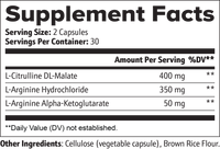 Label of Thrive Hive Nitric Oxide showing ingredients like L-Arginine and L-Citrulline.
