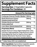 Label of Thrive Hive Shroom Fusion showing the proprietary blend of 10 medicinal mushrooms.
