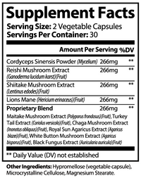Label of Thrive Hive Shroom Fusion showing the proprietary blend of 10 medicinal mushrooms.