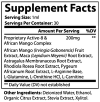 Label of Thrive Hive Weight Support Drops showing ingredients like African Mango and Maca Root.