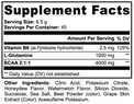Label of Thrive Hive BCAA showing ingredients including L-Glutamine and the 2:1:1 ratio.